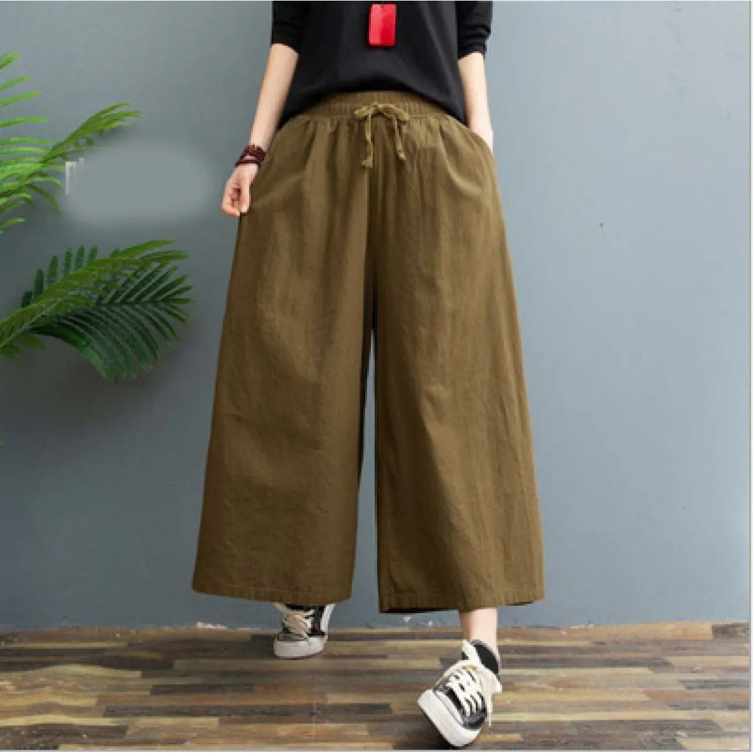 Women's Linen Pleated Comfort Fit Trousers - Breezy Everyday Elegance