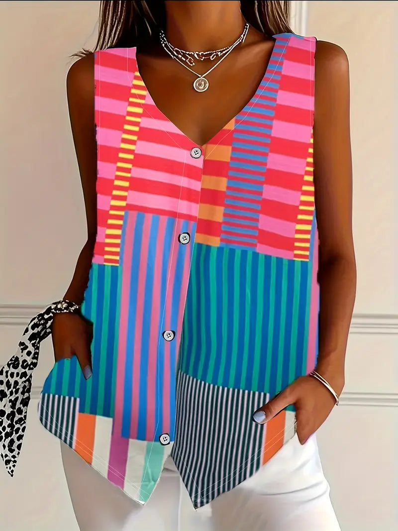 Women's Shane Relaxed Button V-Neck Blouse - Everyday Elegance