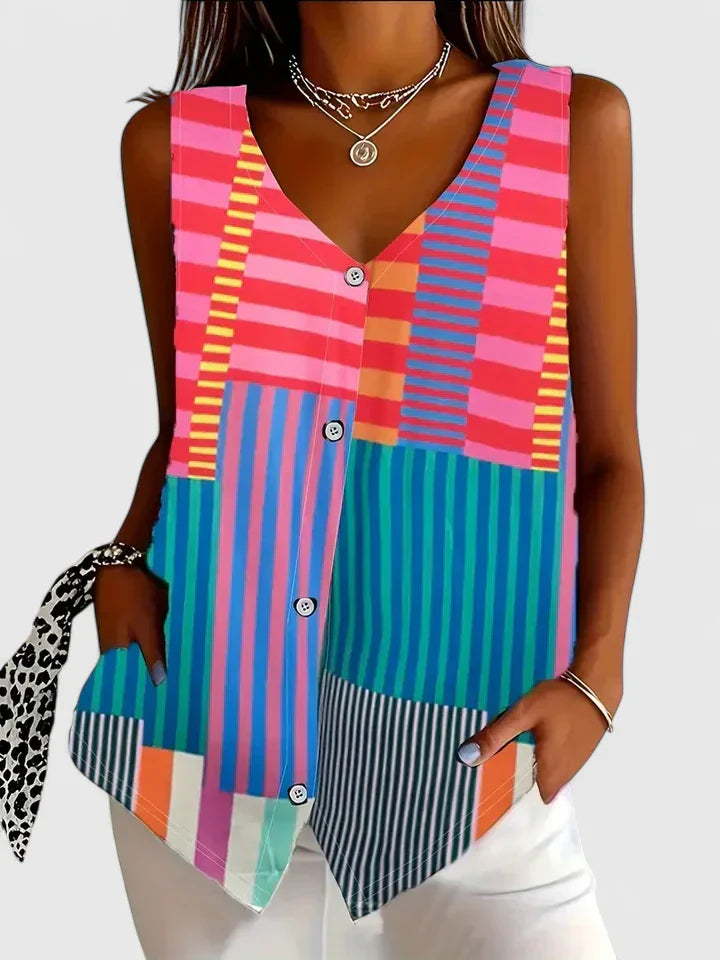 Women's Shane Relaxed Button V-Neck Blouse - Everyday Elegance