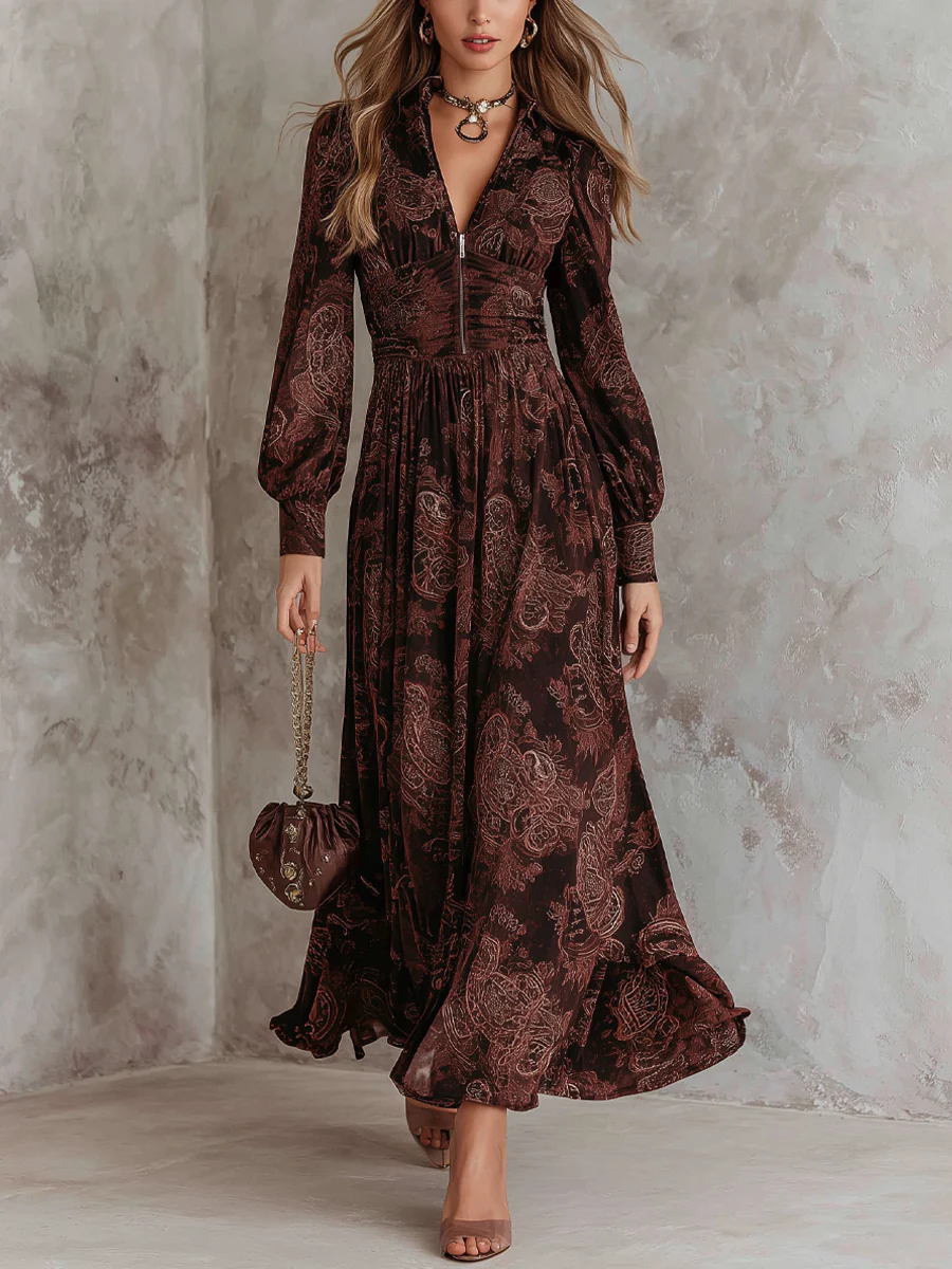 Women's Printed Elegant Maxi Dress - Effortless Style