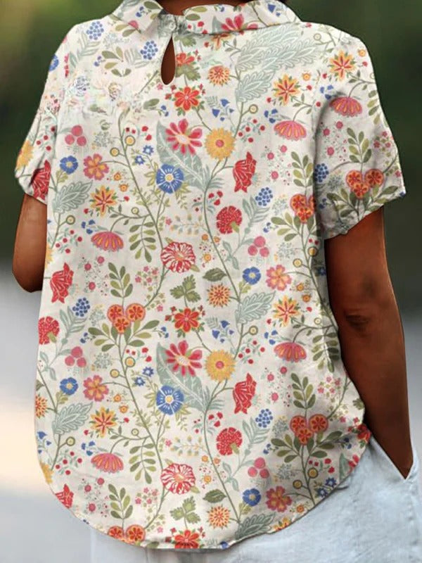 Women's Cotton-Linen Floral Print Blouse – Effortless Everyday