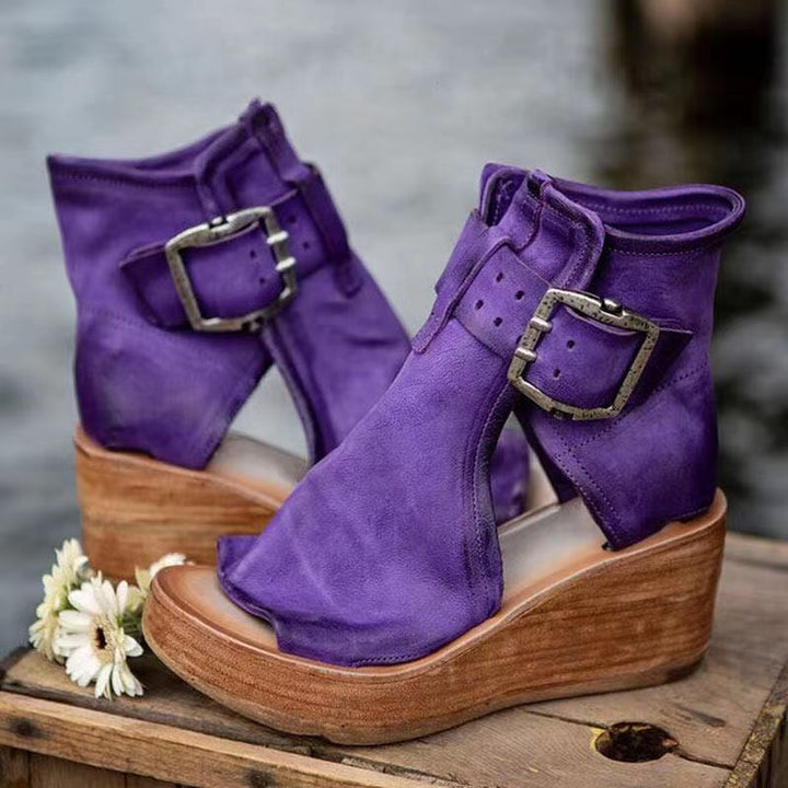 Women's Chic Buckle Wedge Sandals - Effortless Style and Comfort
