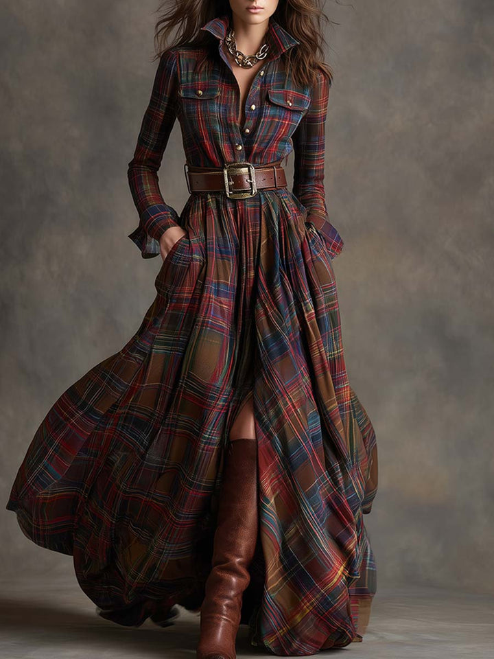 Women's Plaid Maxi Shirt Dress - Effortlessly Elegant & Timeless