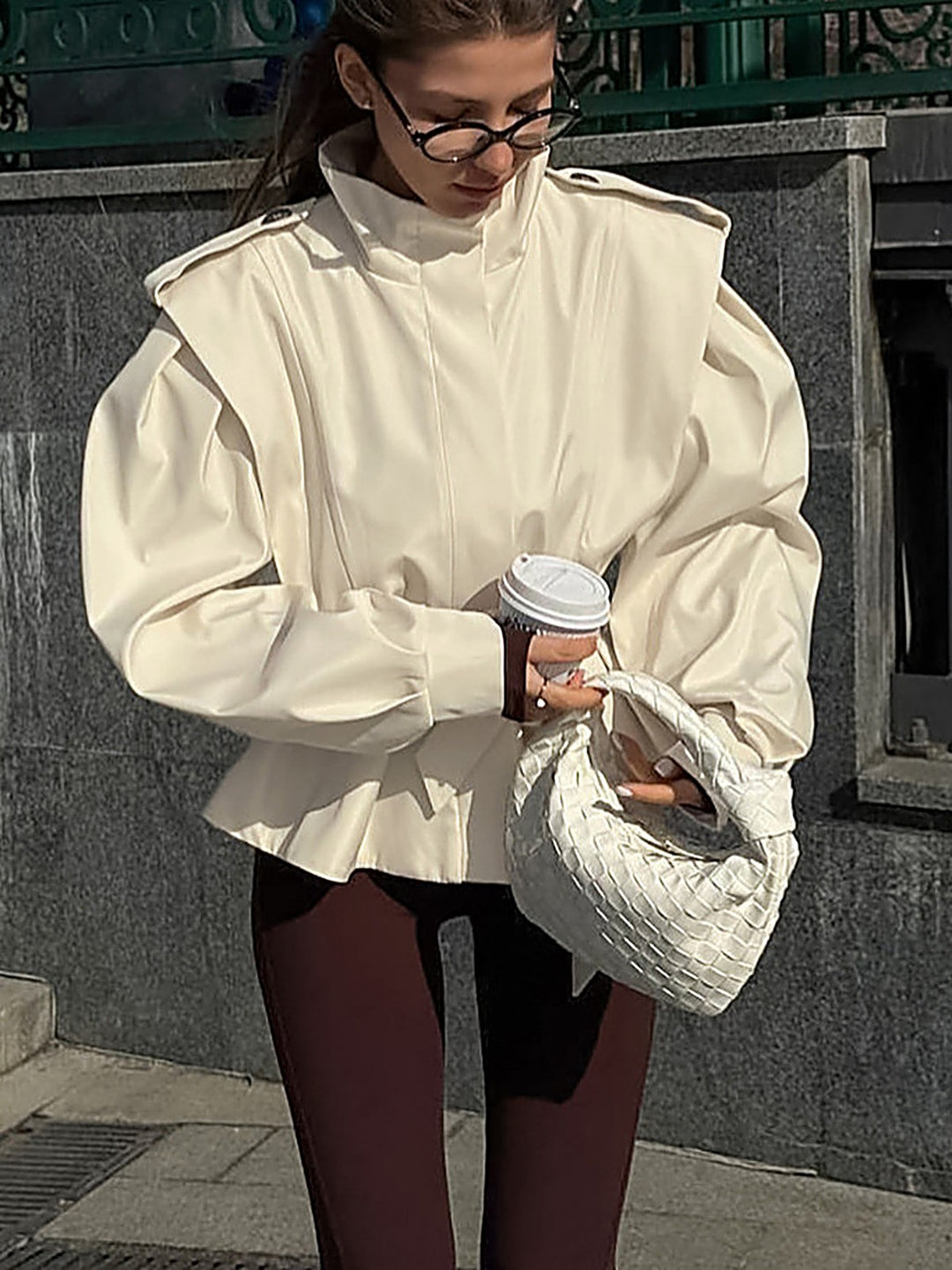 Stand-Collar Tie-Waist Trench Coat