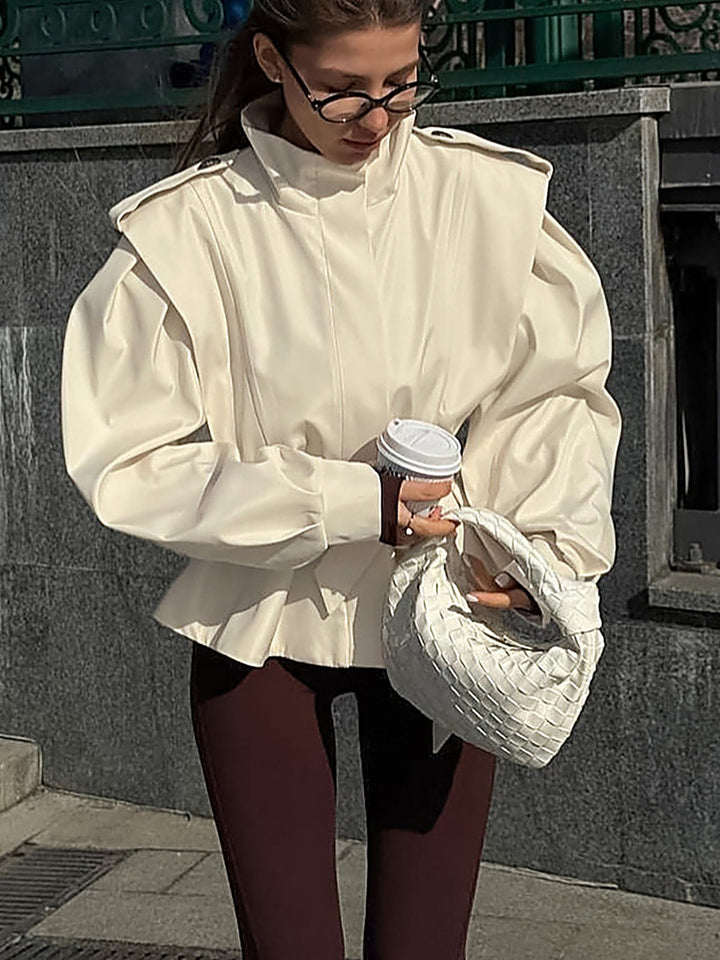 Stand-Collar Tie-Waist Trench Coat