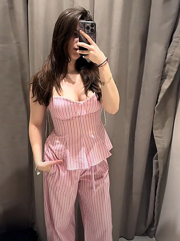 Striped Backless Cami Top + Trousers Set