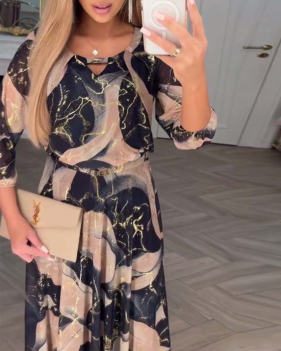 Women's Printed Chiffon Dress - Flowing Silhouette