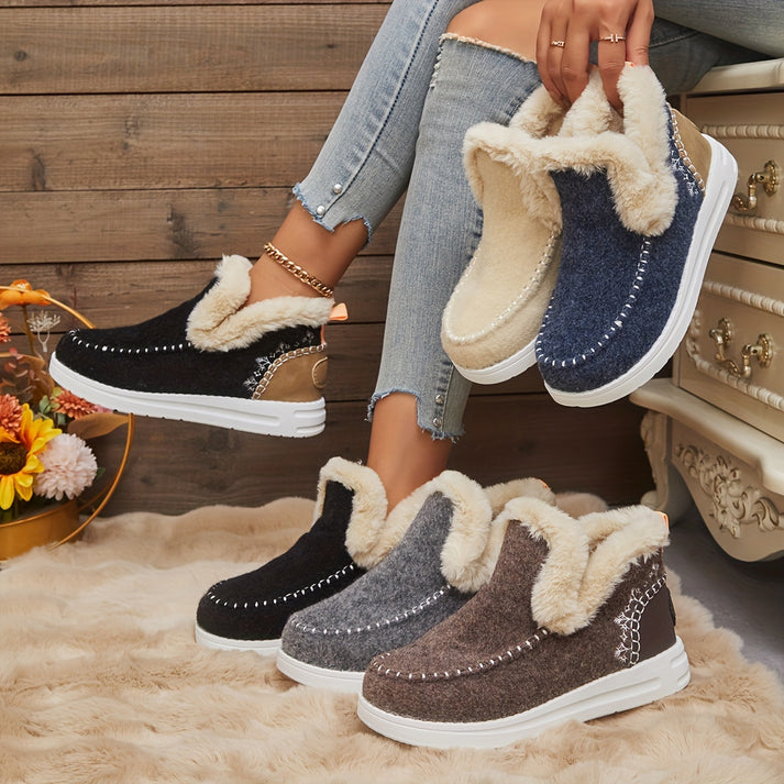 Women's Leather Plush-Lined Boots - Cozy Comfort All Day