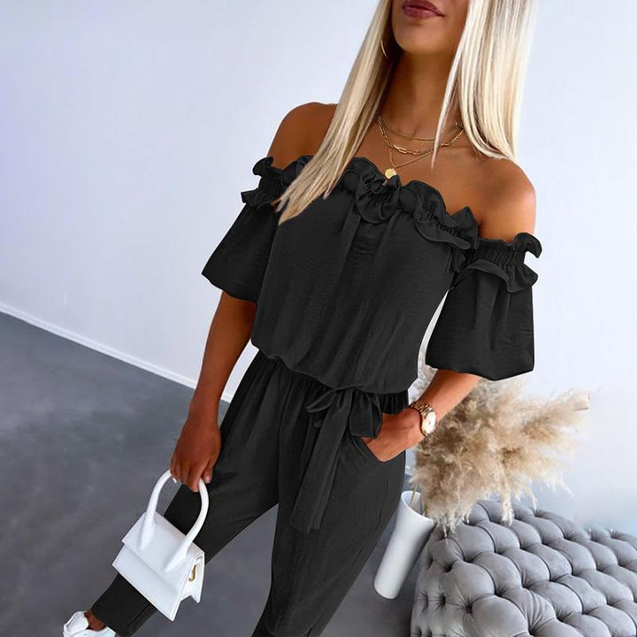 Women's Romantic Ruffle Off-Shoulder Jumpsuit - Effortless Elegance