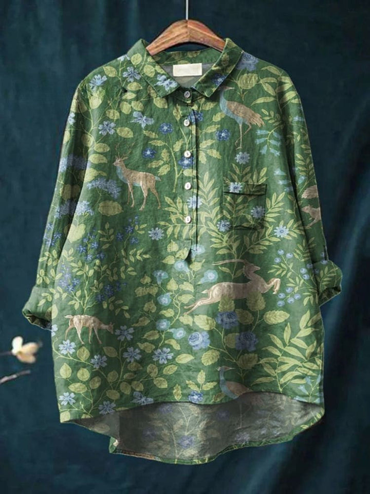 Women's Floral Forest Shirt - Woodland Print for Serene Daily Wear