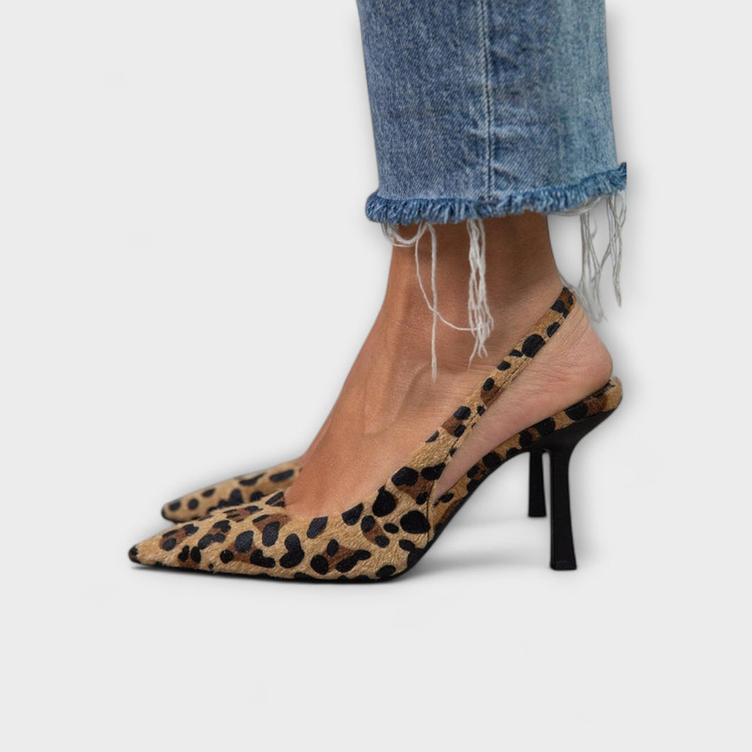 Women's Leopard Print Slingback Heels - Faux Fur Comfort