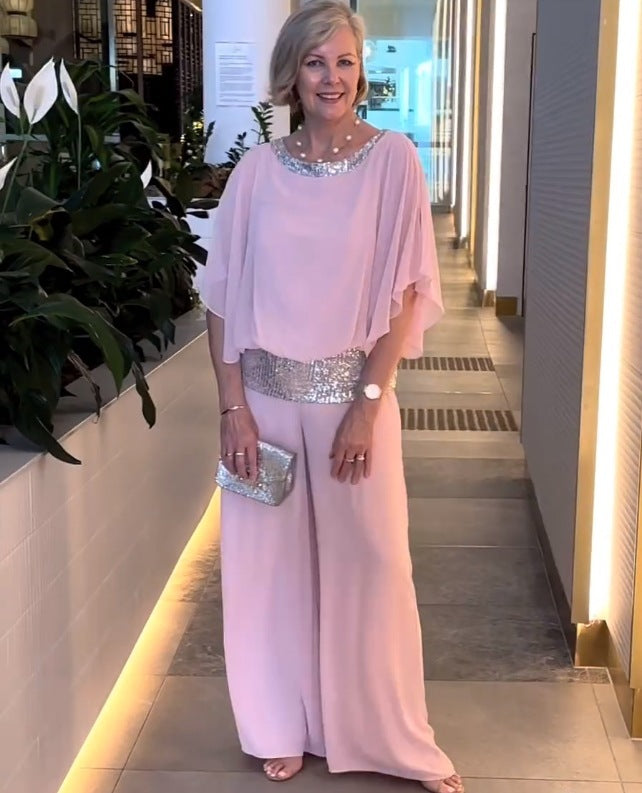 Women's Sequin-Embellished Elegant Two-Piece Set - Evening Glamour