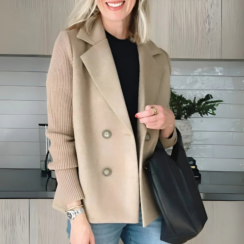 Women's Knit-Sleeve Blazer – Double-Breasted Smart-Casual Jacket