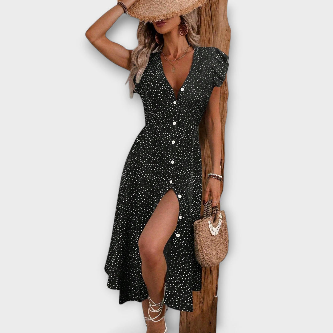 Women's Polka Dot A-Line Dress - Chic & Versatile for Any Occasion