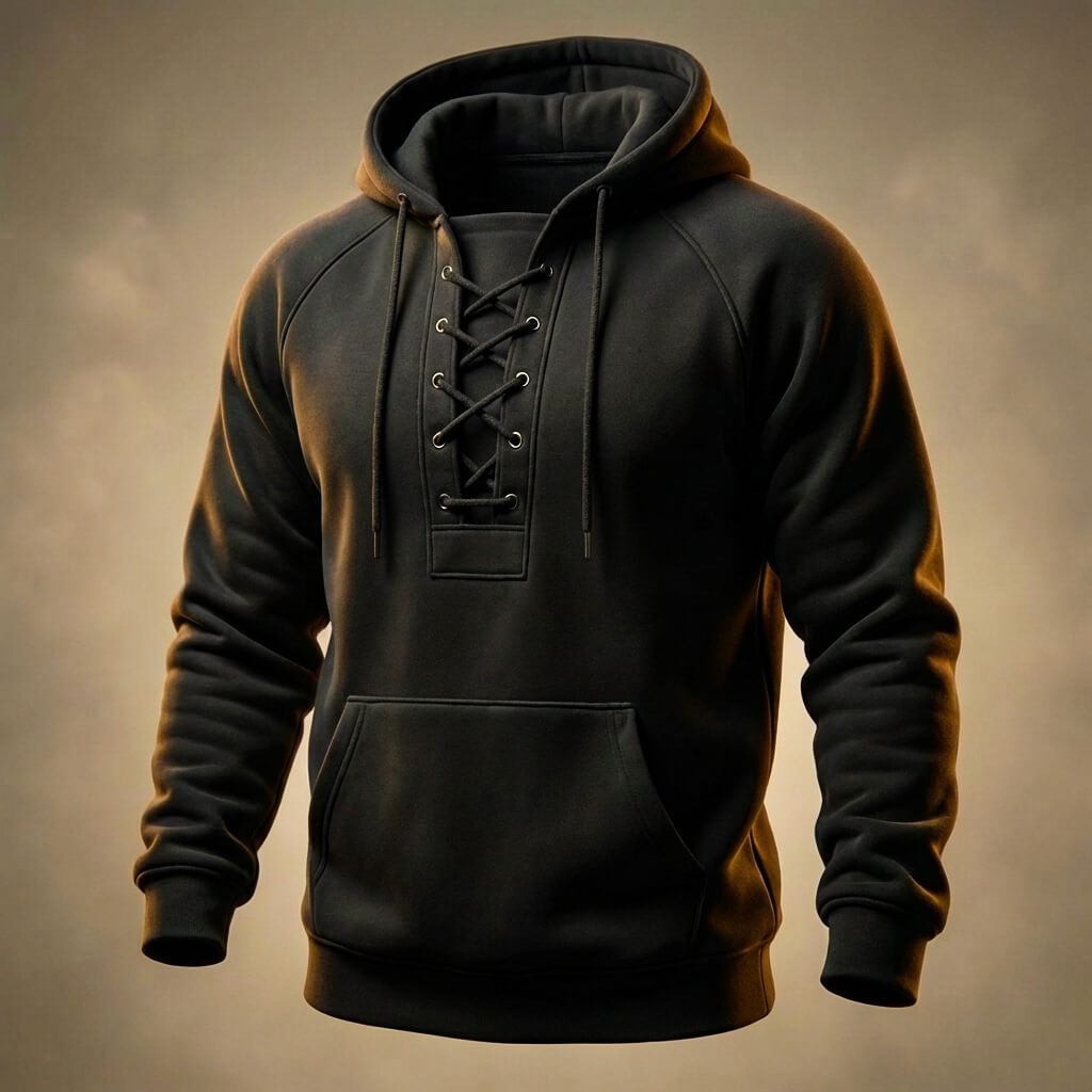 Men's Organic Cotton Hoodie – Lace-Up Front Mid-Weight Hoodie
