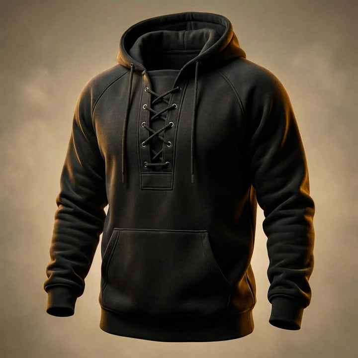 Men's Organic Cotton Hoodie – Lace-Up Front Mid-Weight Hoodie