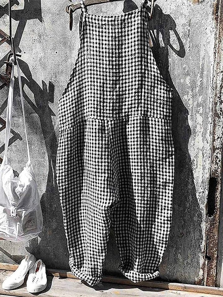 Women's Striped Linen and Cotton Overalls - Casual Everyday