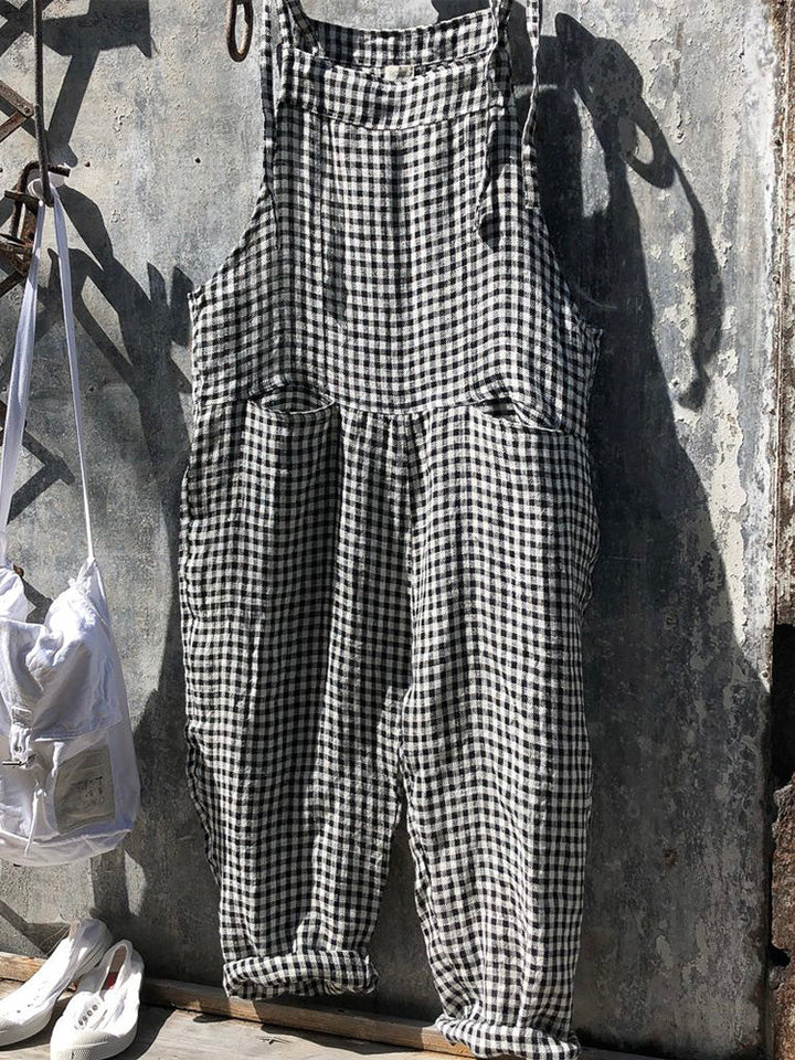 Women's Striped Linen and Cotton Overalls - Casual Everyday