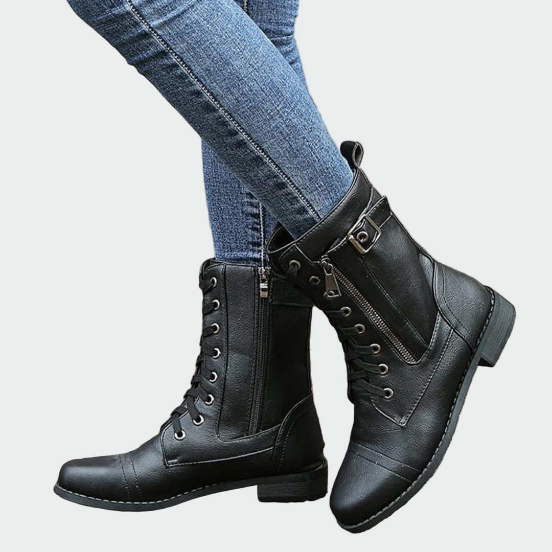 Women's Orthopedic Leather Military Boots - Everyday Comfort