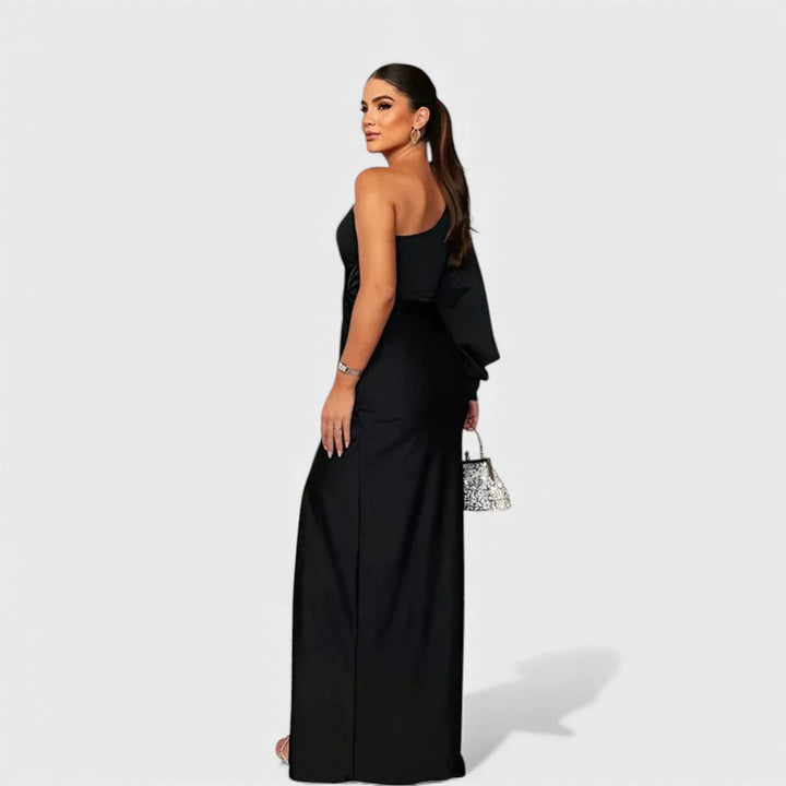 Women's Satin Asymmetric One-Shoulder Maxi Dress - Evening Elegance