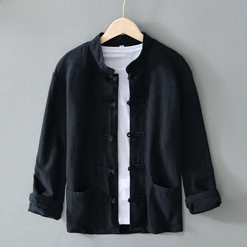 Men's Linen Mandarin Collar Shirt – Cotton-Linen Summer Shirt