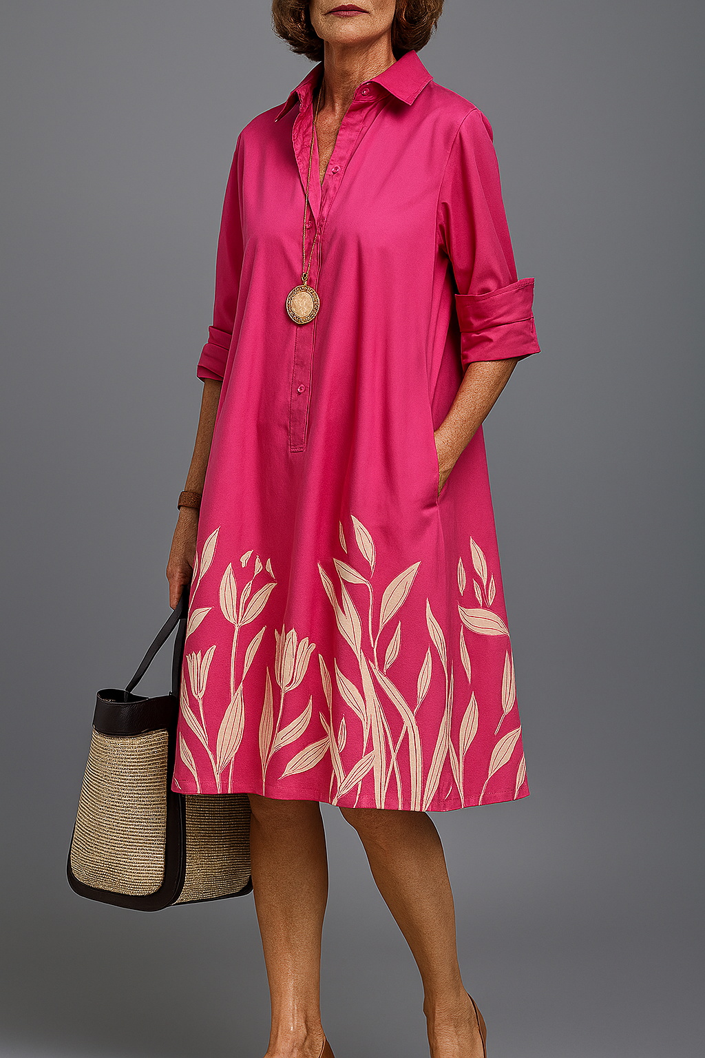 Women's Floral Midi Dress - Effortless Elegance for Garden Parties