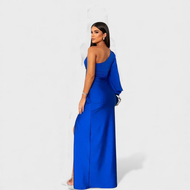 Women's Satin Asymmetric One-Shoulder Maxi Dress - Evening Elegance