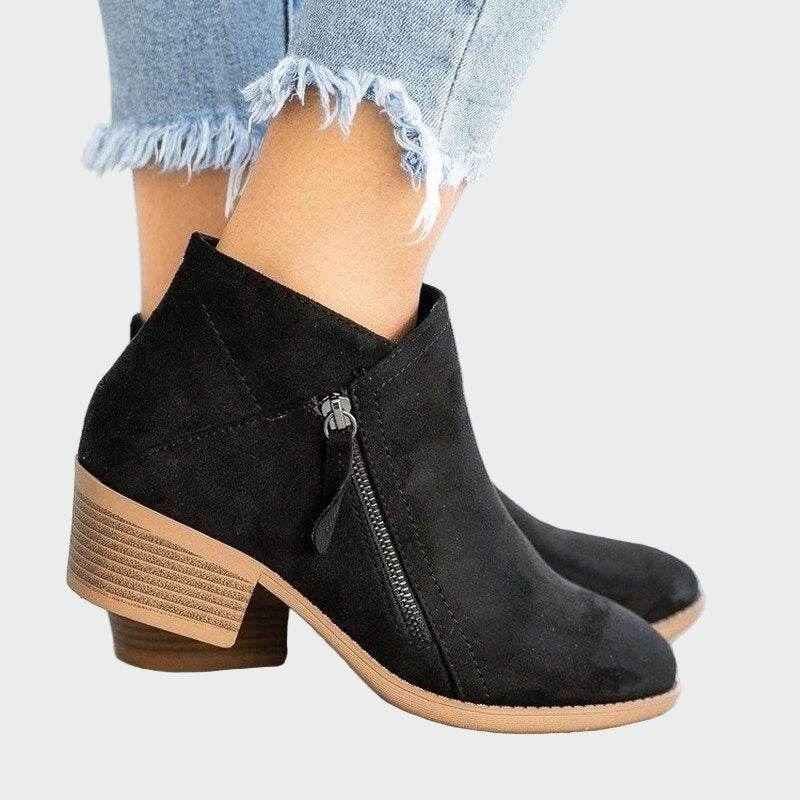 Women's Camel Leather Ankle Boots - Minimal Square Heel