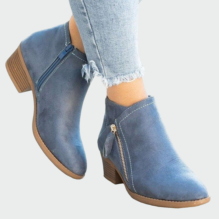 Women's Camel Leather Ankle Boots - Minimal Square Heel