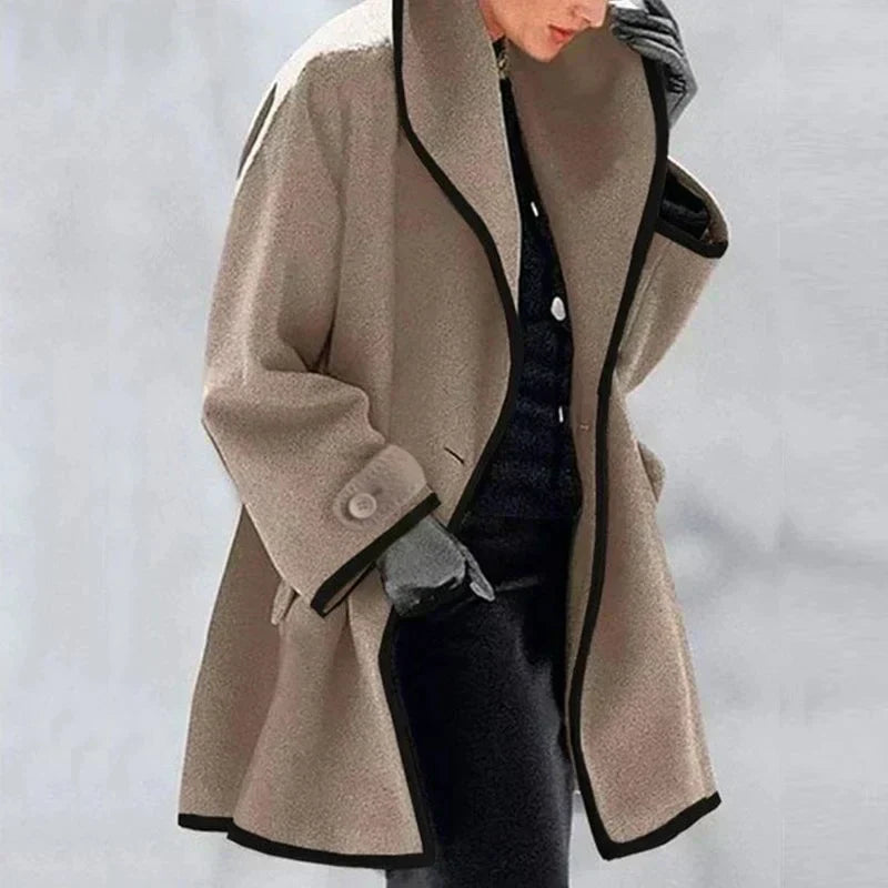 Women's Double-Breasted Cotton Blend Coat - Warm & Elegant