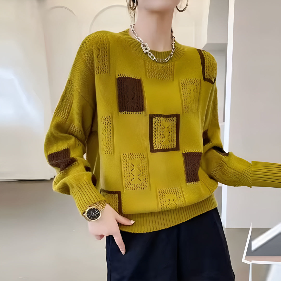 Women's Patchwork Knit Sweater - Contemporary Comfort
