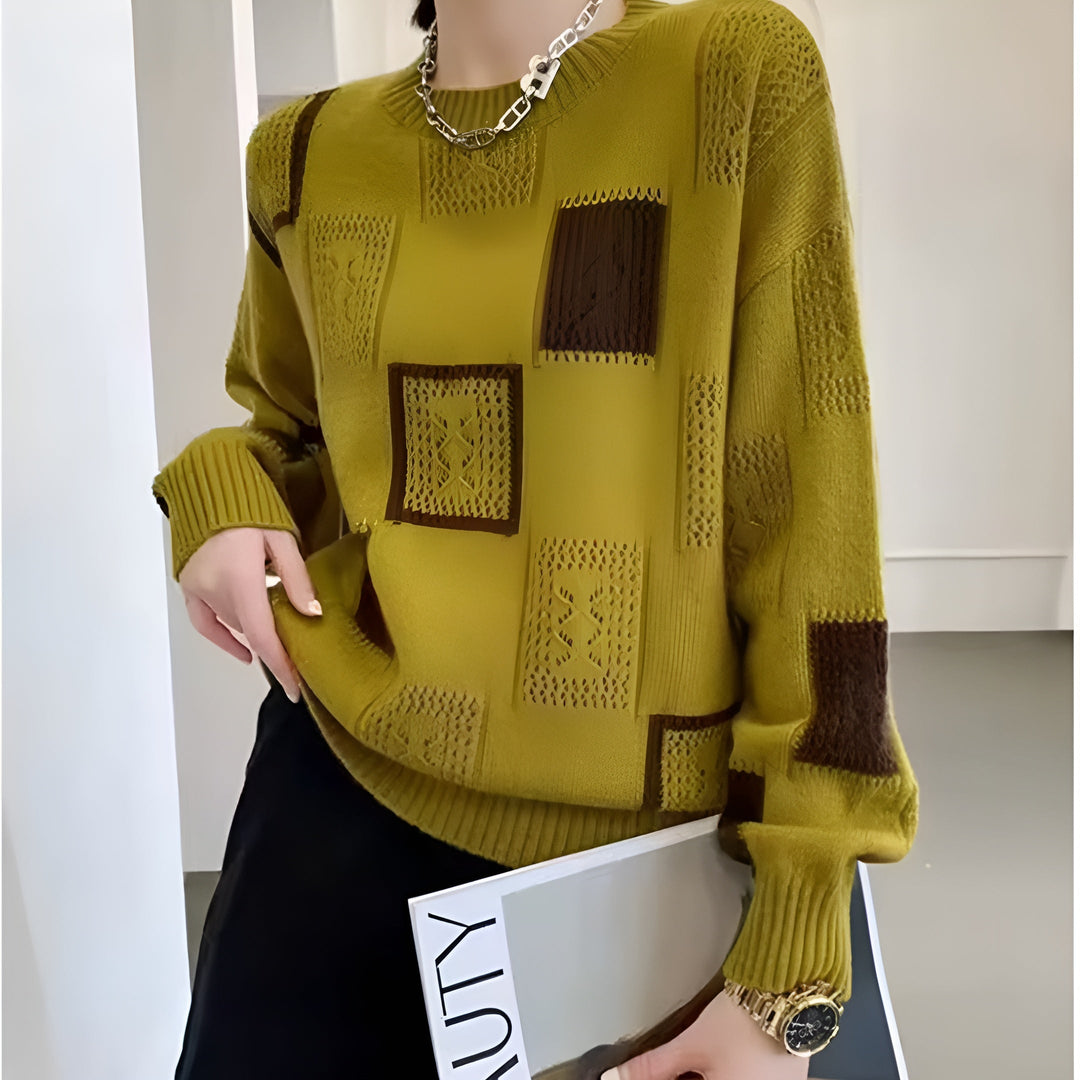 Women's Patchwork Knit Sweater - Contemporary Comfort