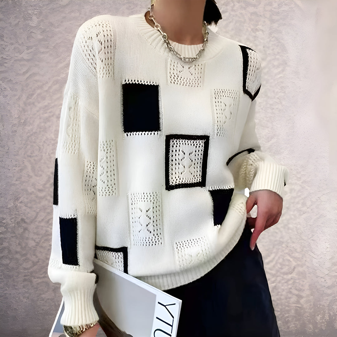 Women's Patchwork Knit Sweater - Contemporary Comfort