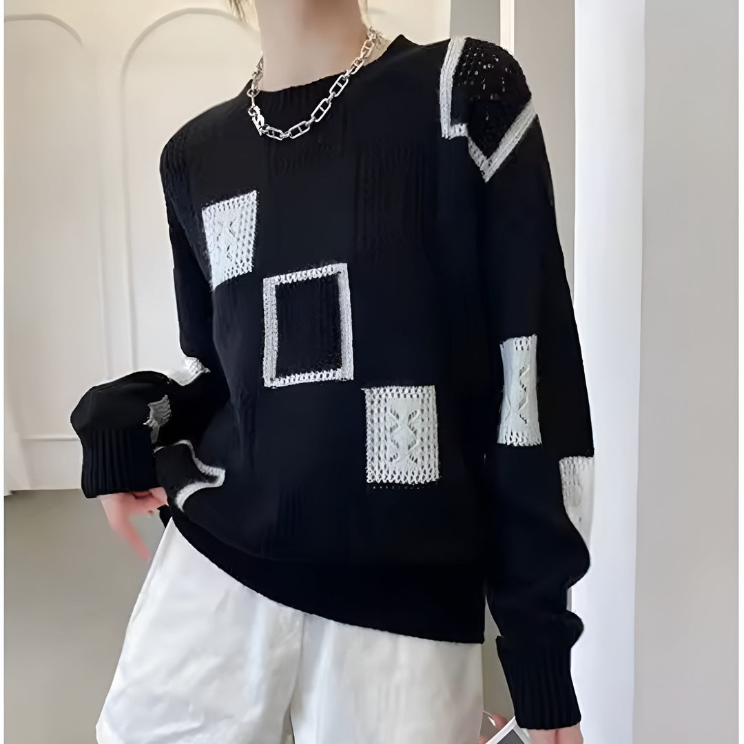 Women's Patchwork Knit Sweater - Contemporary Comfort