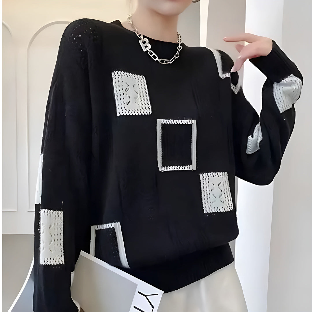 Women's Patchwork Knit Sweater - Contemporary Comfort