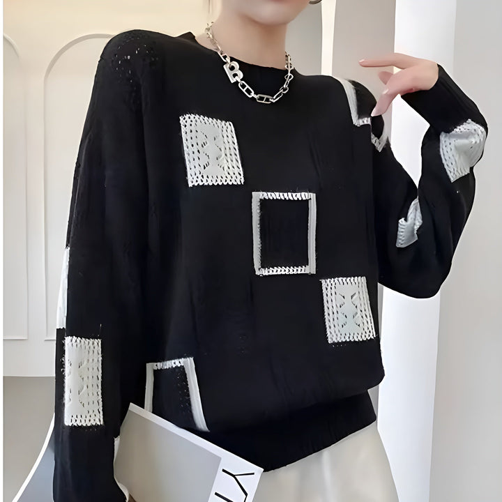 Women's Patchwork Knit Sweater - Contemporary Comfort