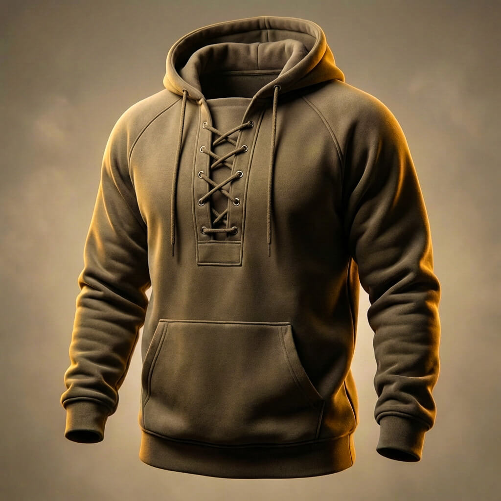 Men's Organic Cotton Hoodie – Lace-Up Front Mid-Weight Hoodie
