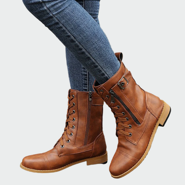 Women's Orthopedic Leather Military Boots - Everyday Comfort