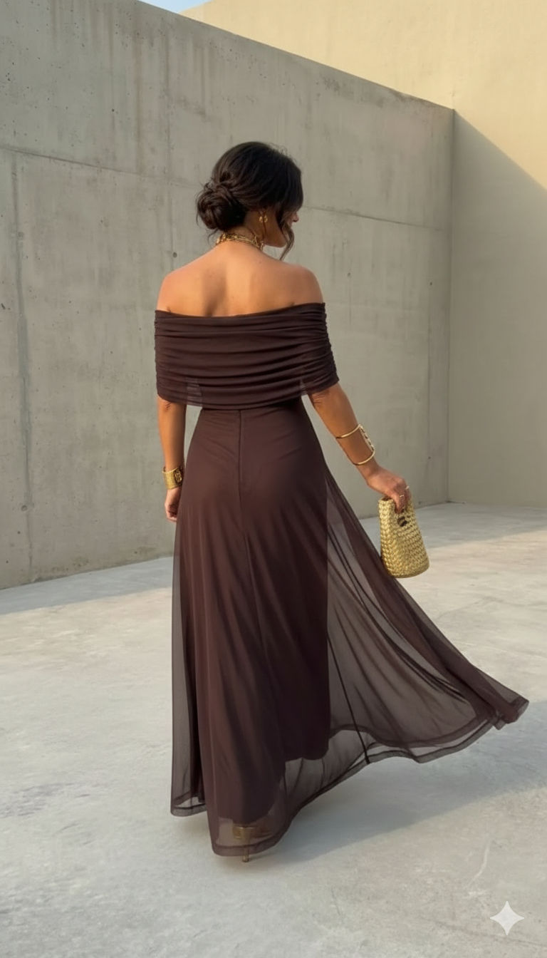 Women's Flowing Wide Dress - Natural Elegance for Day and Night
