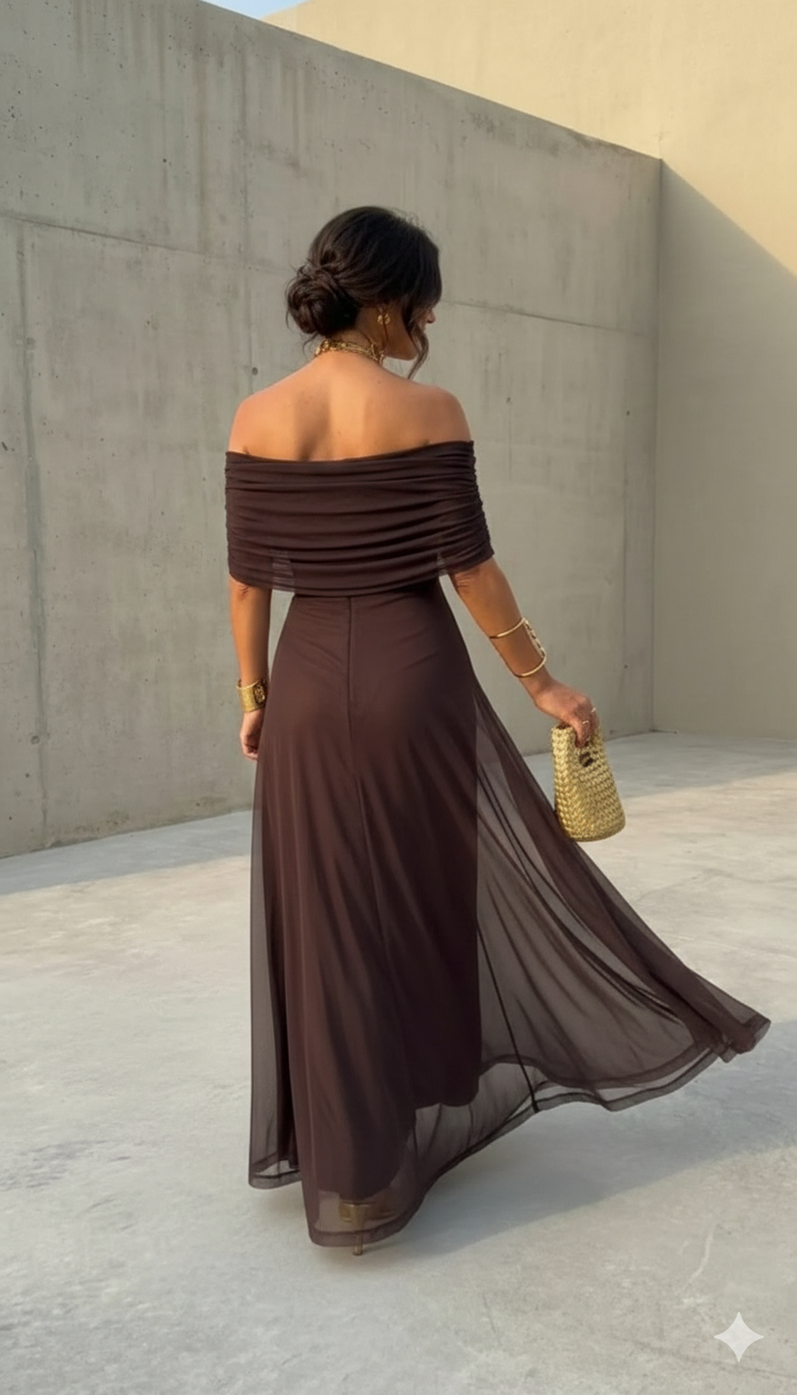 Women's Flowing Wide Dress - Natural Elegance for Day and Night