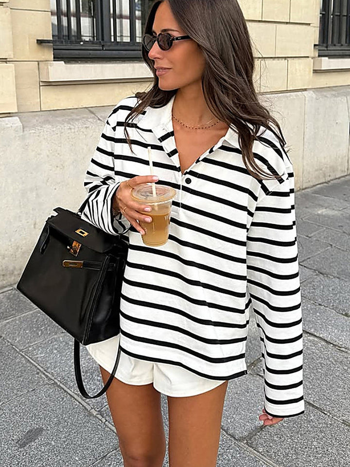 Striped Slim Long-Sleeve Polo Top