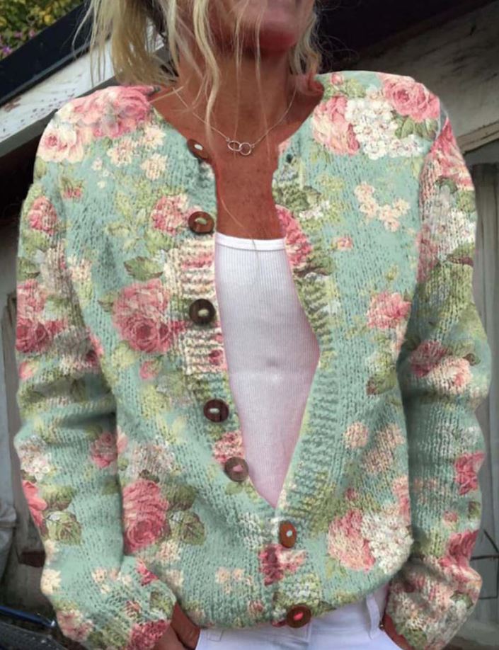 Women's Vintage Bloom Cardigan - Romantic Floral Layering