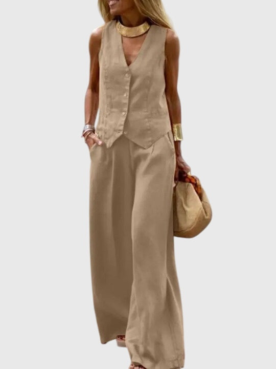 Women's Mabel Elegant Tailored Vest & Wide-Leg Two-Piece Set - Breezy