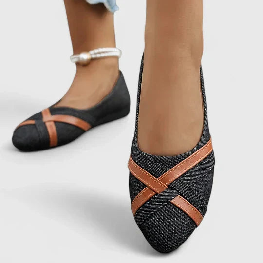 Women's Cross-Strap Denim Flats - Everyday Casual Style