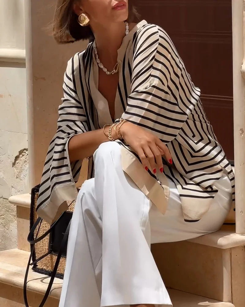 Women's Striped Flowy Blouse - Effortless Everyday Elegance