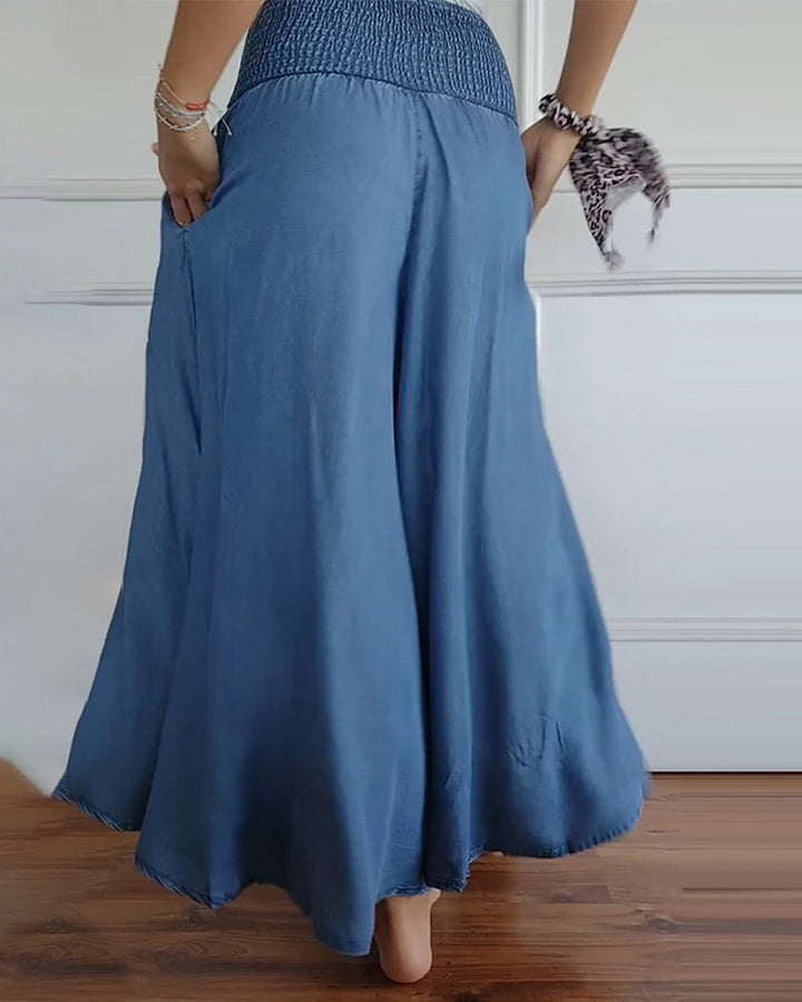 Women's Flowy Smocked Waist Trousers - Everyday Comfort & Style