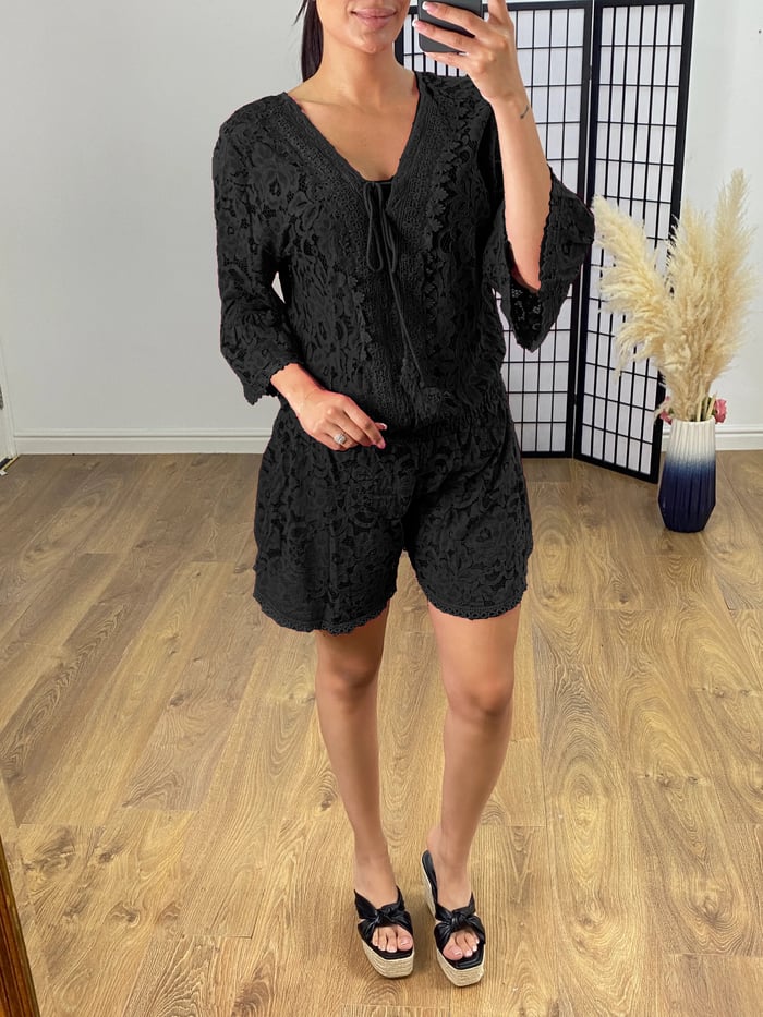 Women's Casual Lace V-Neck Two-Piece Set - Effortless Day to Night