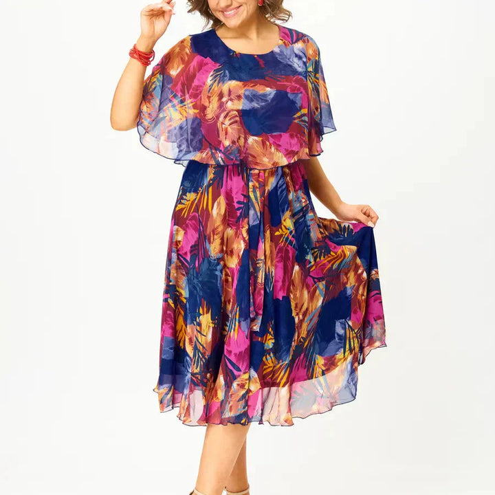 Women's Printed Chiffon Midi Dress - Effortless Elegance