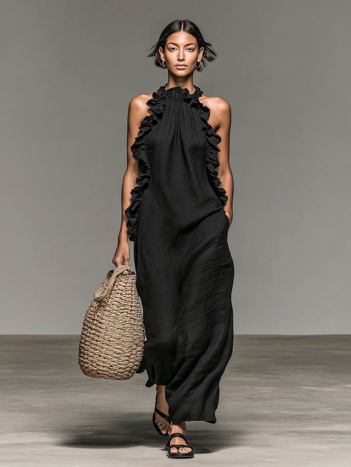 Women's Linen Blend Sleeveless Maxi Dress - Breezy Summer Style