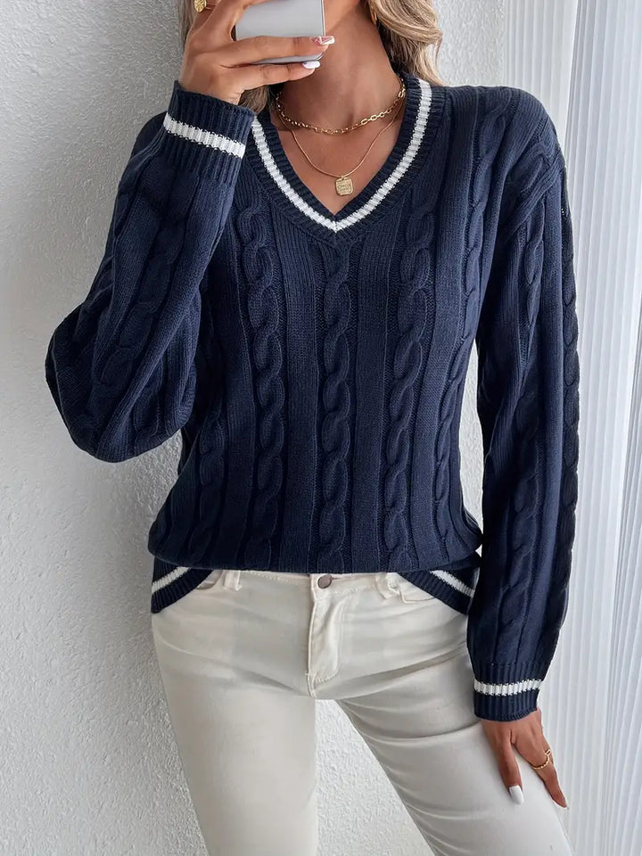 Women's Emily Cable-Knit V-Neck Sweater - Cozy Everyday